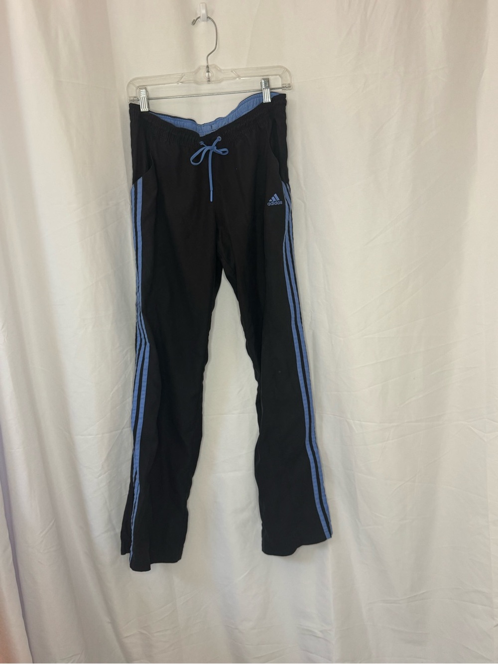 Adidas  Black Track Pants with Blue Stripes